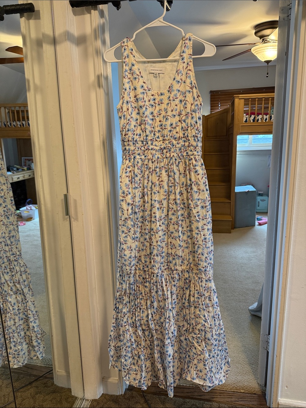 Something Navy White Maxi Dress with Blue Floral Print